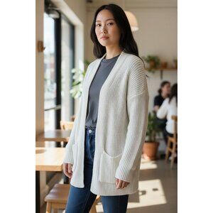 Madewell Womens Open Front Cardigan Sweater Top White Size S 100% Cotton Cozy